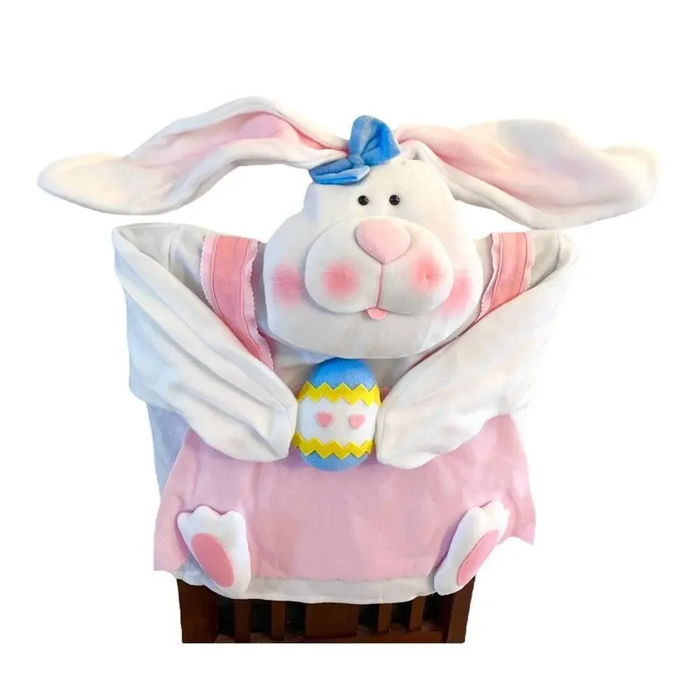 Easter Bunny Rabbit Chair Cover Decor 20” Plush Head Adjustable Ears Holiday New